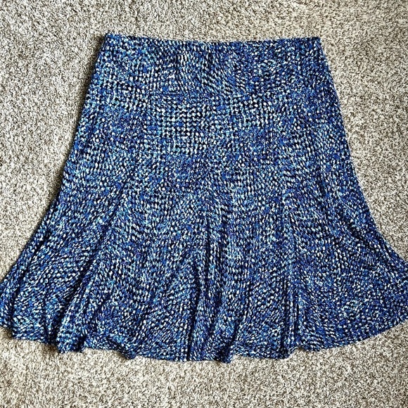 🦋 Roz & Ali Blue Purple Midi Skirt Large Formal Casual Colorful Stretch Comfy - Picture 1 of 4
